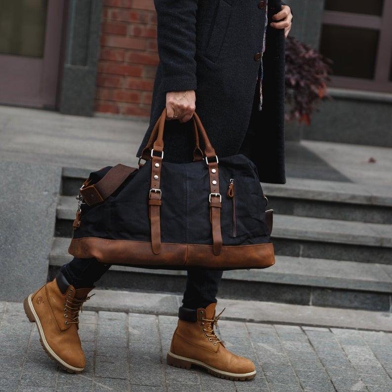 waxed canvas weekender duffle bag for travel