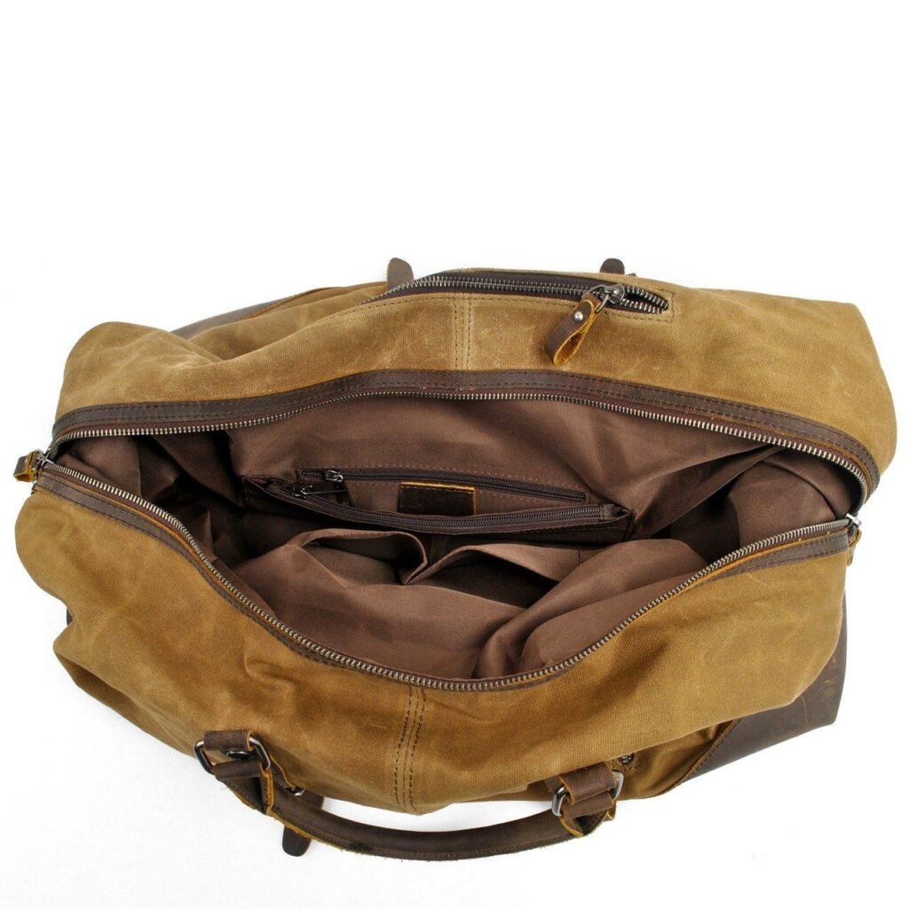 Woosir waxed canvas weekender bag detail
