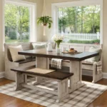 Camie 4-piece reversible corner breakfast nook set with table and bench in gray and brown wood