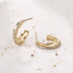 double hoop gemstones earrings in sterling silver with zirconia details