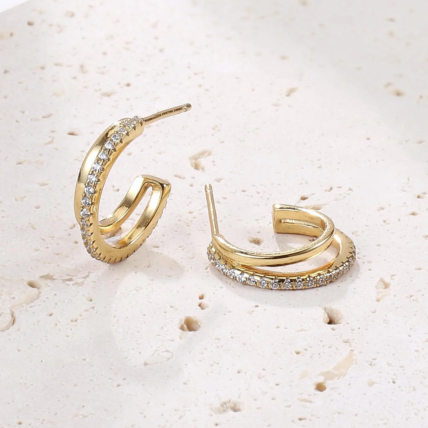 double hoop gemstones earrings in sterling silver with zirconia details