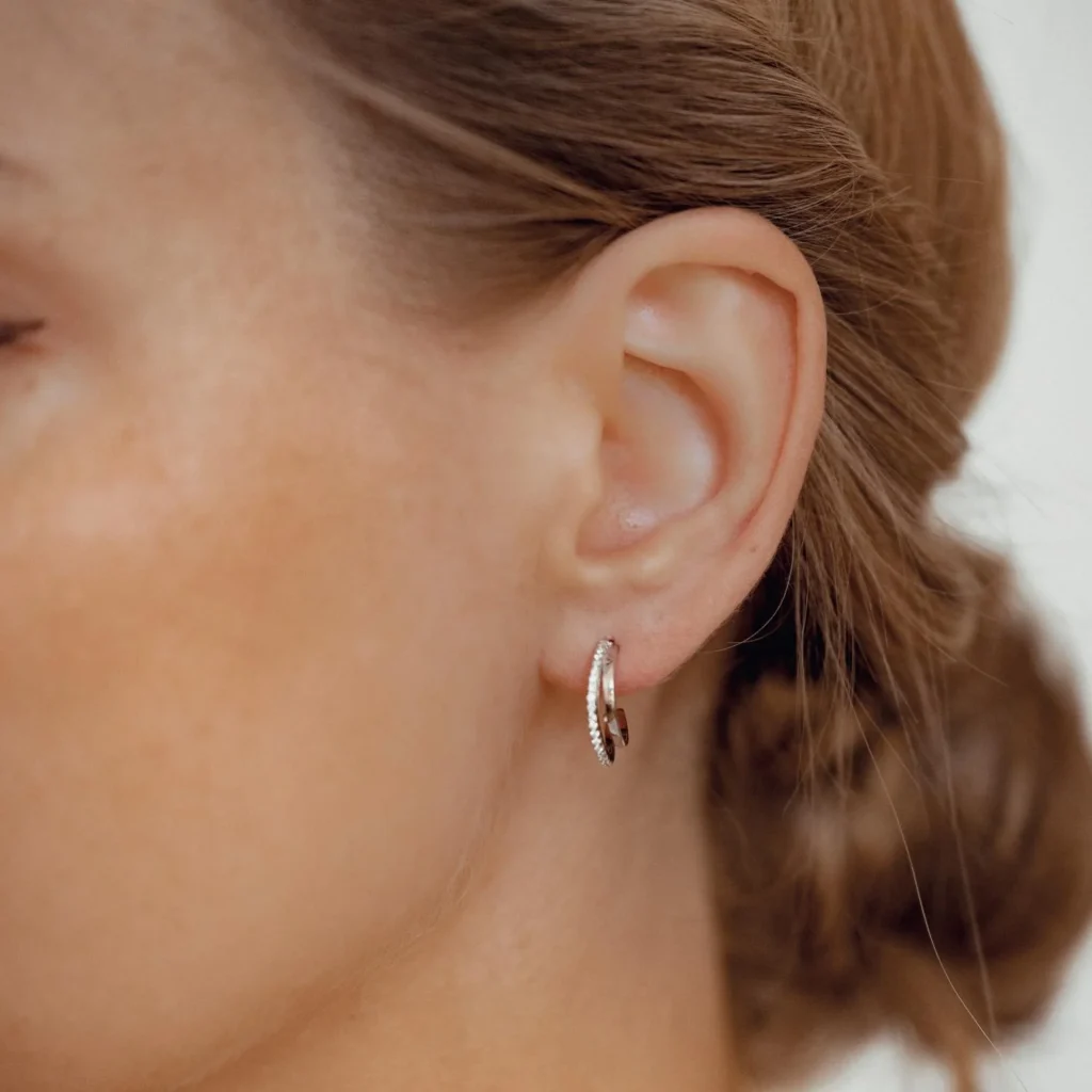 Double hoop gemstone earrings in gold-plated sterling silver